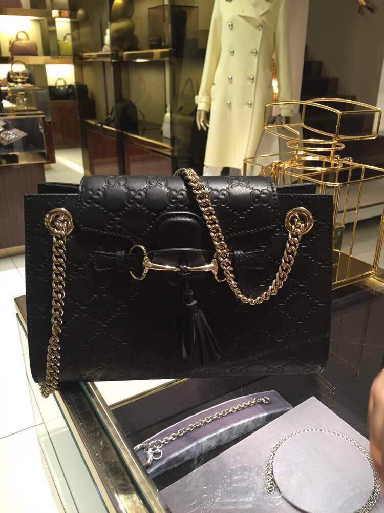 Authentic Gucci Emily Guccissima Chain Shoulder Bag 295403 Black